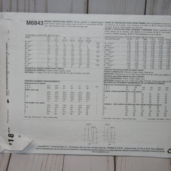 McCall's Sewing Pattern M6843 Tapered & Straight Leg Pants Sizes Lrg - XXL - Picture 2 of 2